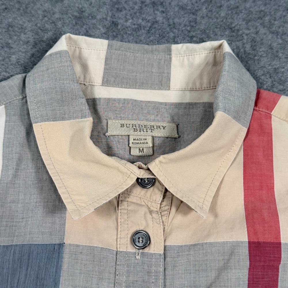 Burberry Brit Nova Check Half Button 3/4 Sleeve Popover Top Women's Size Medium - Picture 2 of 7
